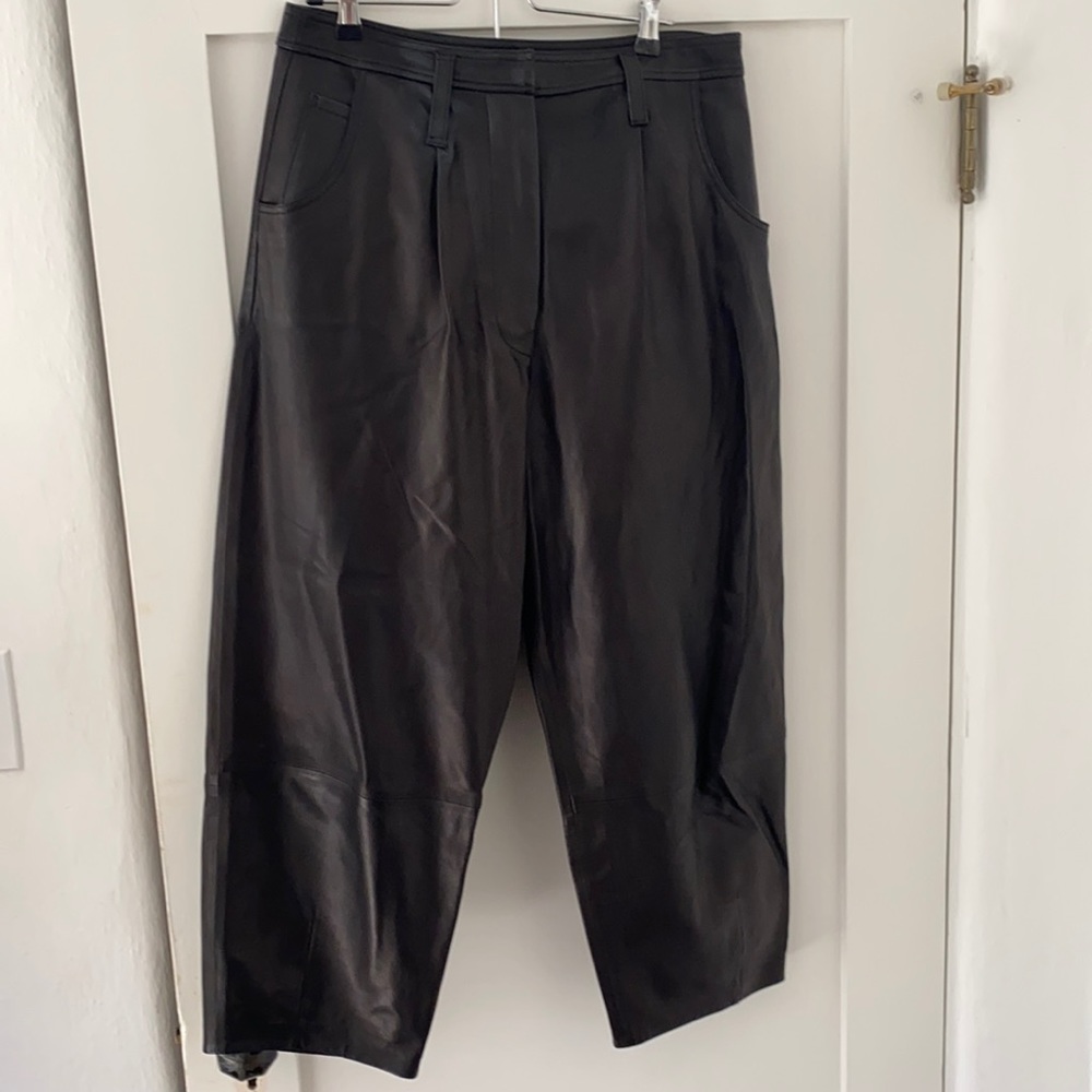 Frame Leather Barrel Leg Pants Size L - Picture 4 of 9